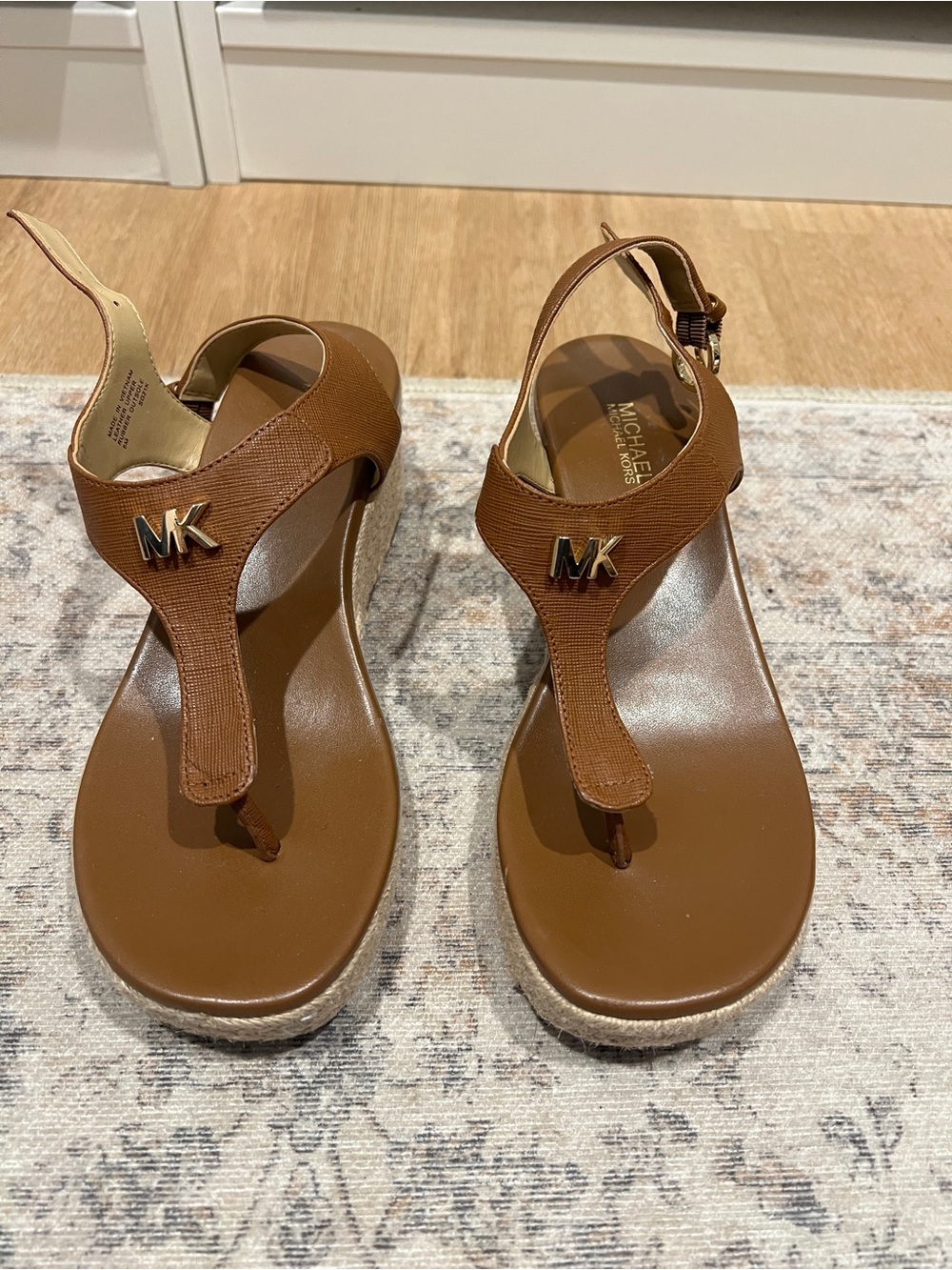 MICHAEL Michael Kors Brown Leather Espadrille Wedge Sandals 6M